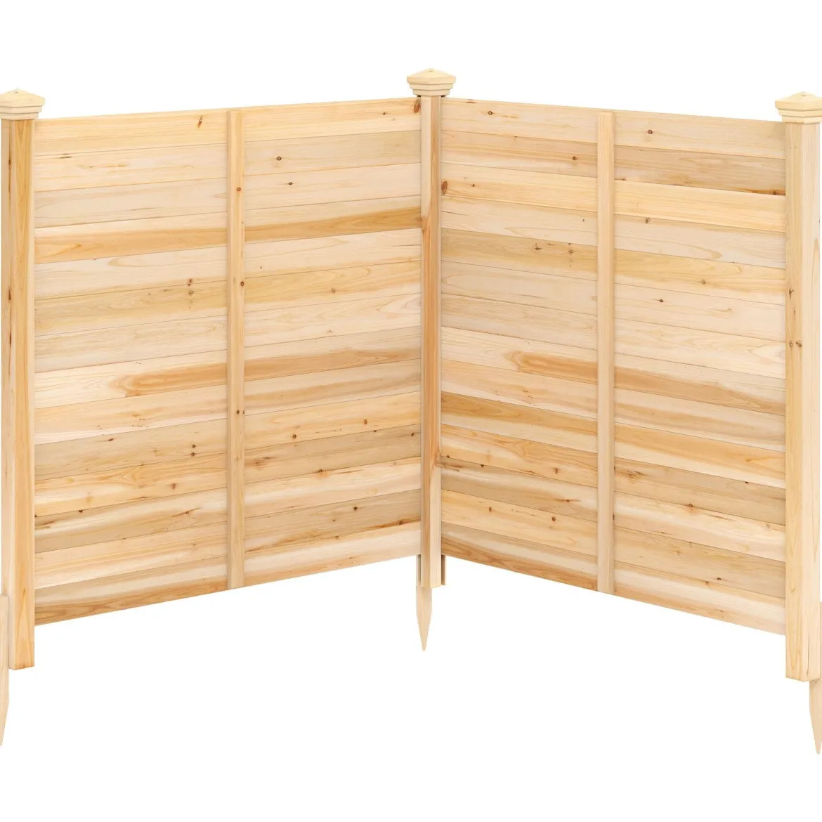Sichtschutzzaun 2 Teilig 119 x 119 cm Gartenzaun aus Tannenholz Outdoor Holzzaun mit 3 Pfählen Natur