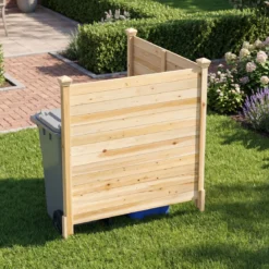 Sichtschutzzaun 2 Teilig 119 x 119 cm Gartenzaun aus Tannenholz Outdoor Holzzaun mit 3 Pfählen Natur