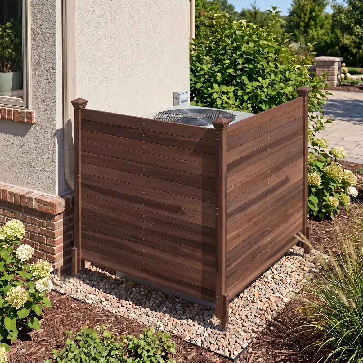 Sichtschutzzaun 2 Teilig 119 x 119 cm Gartenzaun aus Tannenholz Outdoor Holzzaun mit 3 Pfählen Braun