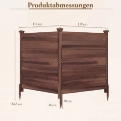 Sichtschutzzaun 2 Teilig 119 x 119 cm Gartenzaun aus Tannenholz Outdoor Holzzaun mit 3 Pfählen Braun