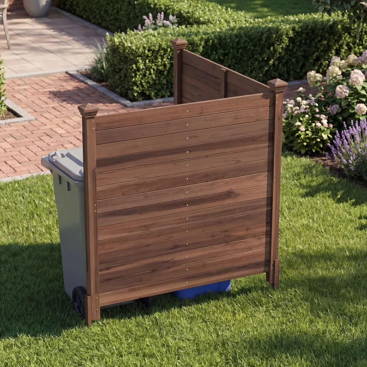 Sichtschutzzaun 2 Teilig 119 x 119 cm Gartenzaun aus Tannenholz Outdoor Holzzaun mit 3 Pfählen Braun