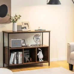 Sideboard aus Holz mit Metallrahmen & Offenem Regal & 3 Fächern 110 x 42,5 x 88 cm Braun