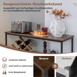 Sideboard aus Holz mit Metallrahmen & Offenem Regal & 3 Fächern 110 x 42,5 x 88 cm Braun