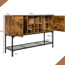 Sideboard aus Holz mit Weinregal & Türen Küchenschrank 120 x 40 x 85 cm Rustikales Braun