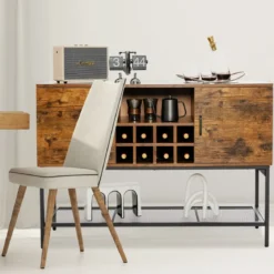 Sideboard aus Holz mit Weinregal & Türen Küchenschrank 120 x 40 x 85 cm Rustikales Braun