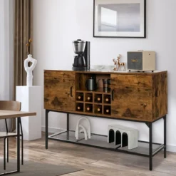 Sideboard aus Holz mit Weinregal & Türen Küchenschrank 120 x 40 x 85 cm Rustikales Braun
