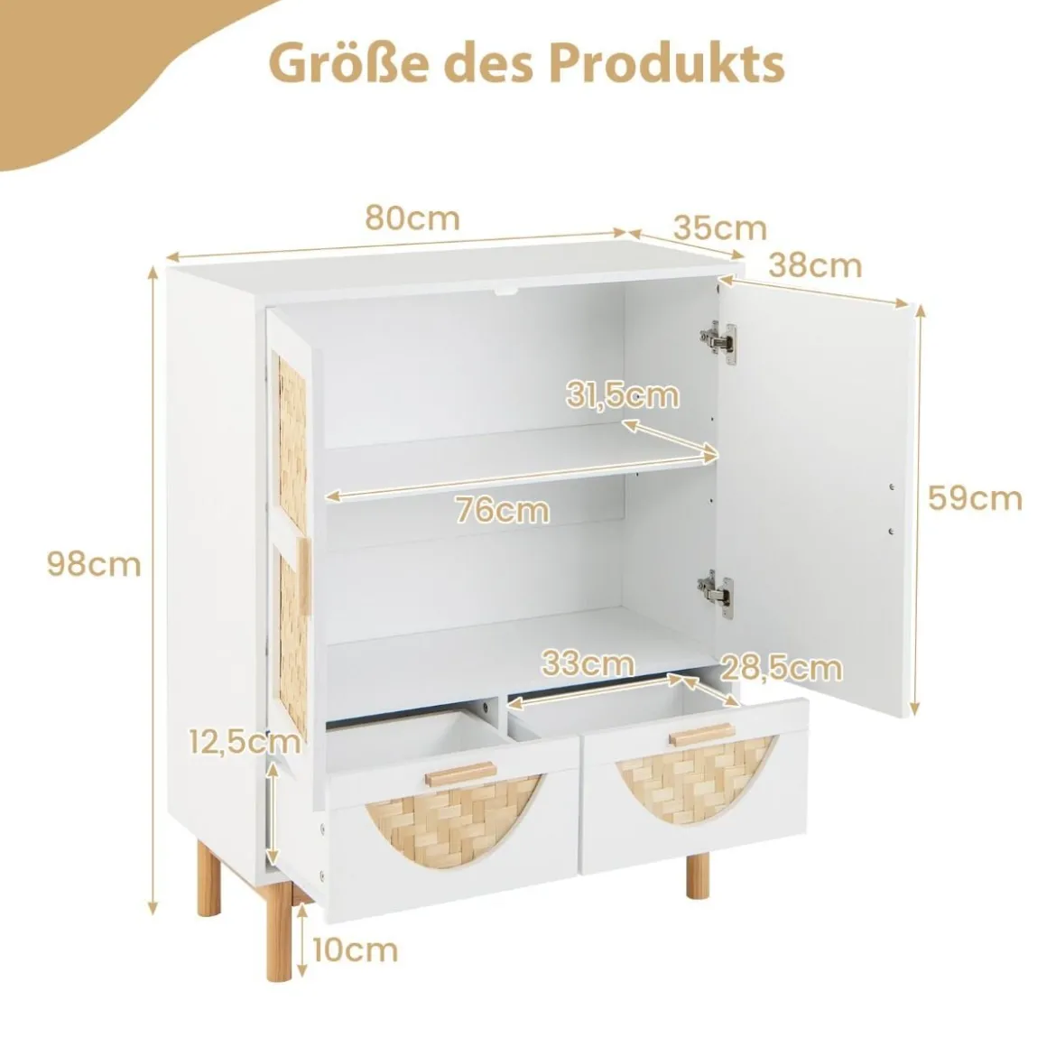 Sideboard Buffetschrank mit 2 Türen & 2 Schubladen & Verstellbarem Regal Küchenschrank