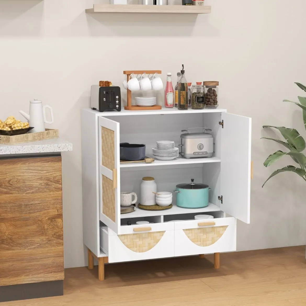 Sideboard Buffetschrank mit 2 Türen & 2 Schubladen & Verstellbarem Regal Küchenschrank
