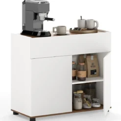 Sideboard Buffet-Schrank mit Stauraum Holz-Kaffeebar-Stationstisch mit 1 Schublade & 2 Türen Weiß