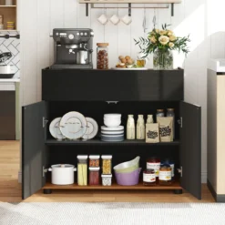 Sideboard Buffet-Schrank mit Stauraum Holz-Kaffeebar-Stationstisch mit 1 Schublade & 2 Türen Schwarz