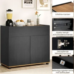 Sideboard Buffet-Schrank mit Stauraum Holz-Kaffeebar-Stationstisch mit 1 Schublade & 2 Türen Schwarz
