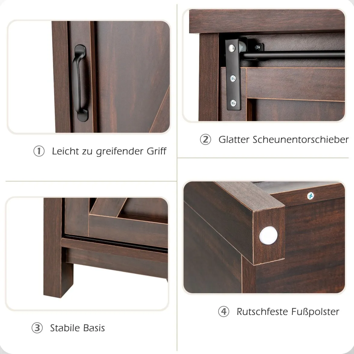 Sideboard Holz Küchenschrank mit Schiebetüren & 4 Fächern Beistellschrank freistehend für Küche 80 x 40 x 82cm Braun