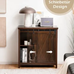 Sideboard Holz Küchenschrank mit Schiebetüren & 4 Fächern Beistellschrank freistehend für Küche 80 x 40 x 82cm Braun