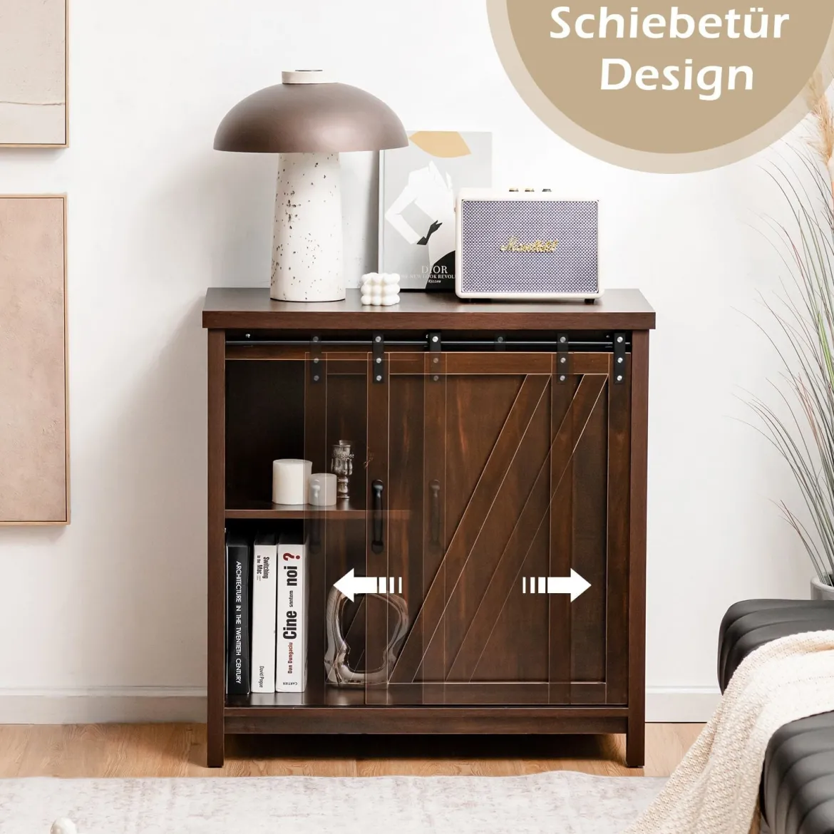 Sideboard Holz Küchenschrank mit Schiebetüren & 4 Fächern Beistellschrank freistehend für Küche 80 x 40 x 82cm Braun