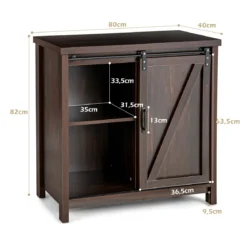 Sideboard Holz Küchenschrank mit Schiebetüren & 4 Fächern Beistellschrank freistehend für Küche 80 x 40 x 82cm Braun