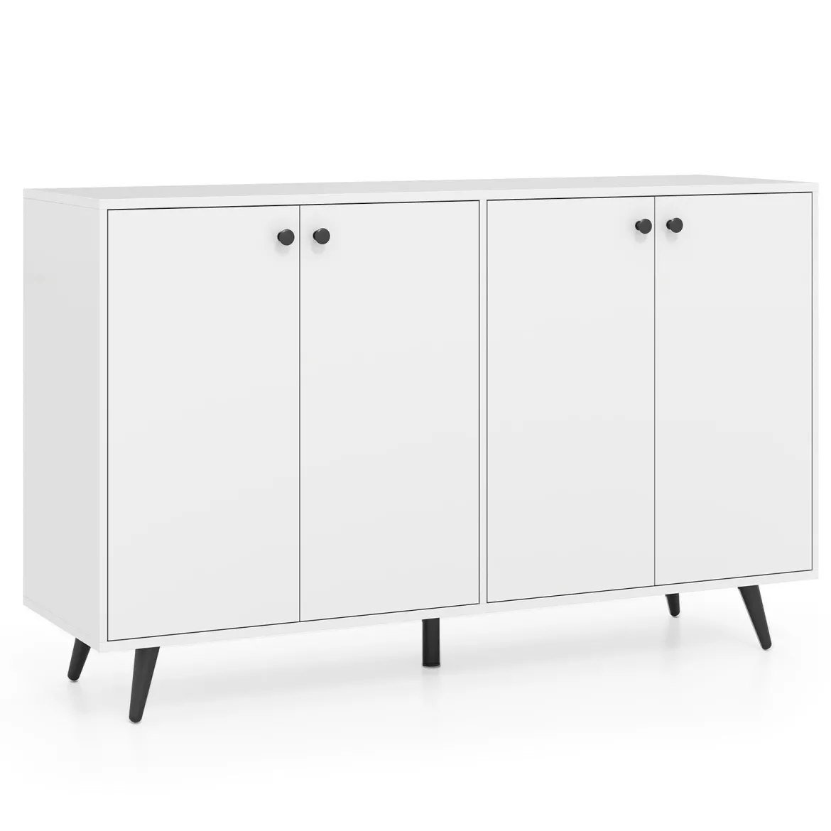 Sideboard Holz Kommode mit 4 Türen & 5-fach verstellbare Ablagen 127,5 x 38 x 80 cm Weiß