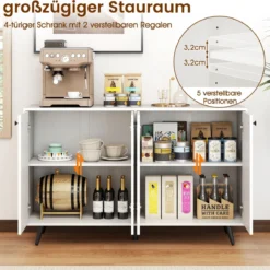 Sideboard Holz Kommode mit 4 Türen & 5-fach verstellbare Ablagen 127,5 x 38 x 80 cm Weiß