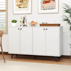 Sideboard Holz Kommode mit 4 Türen & 5-fach verstellbare Ablagen 127,5 x 38 x 80 cm Weiß