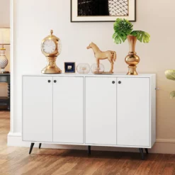 Sideboard Holz Kommode mit 4 Türen & 5-fach verstellbare Ablagen 127,5 x 38 x 80 cm Weiß