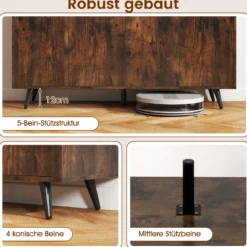 Sideboard Holz Kommode mit 4 Türen & 5-fach verstellbare Ablagen 127,5 x 38 x 80 cm Braun
