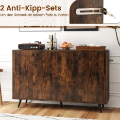 Sideboard Holz Kommode mit 4 Türen & 5-fach verstellbare Ablagen 127,5 x 38 x 80 cm Braun