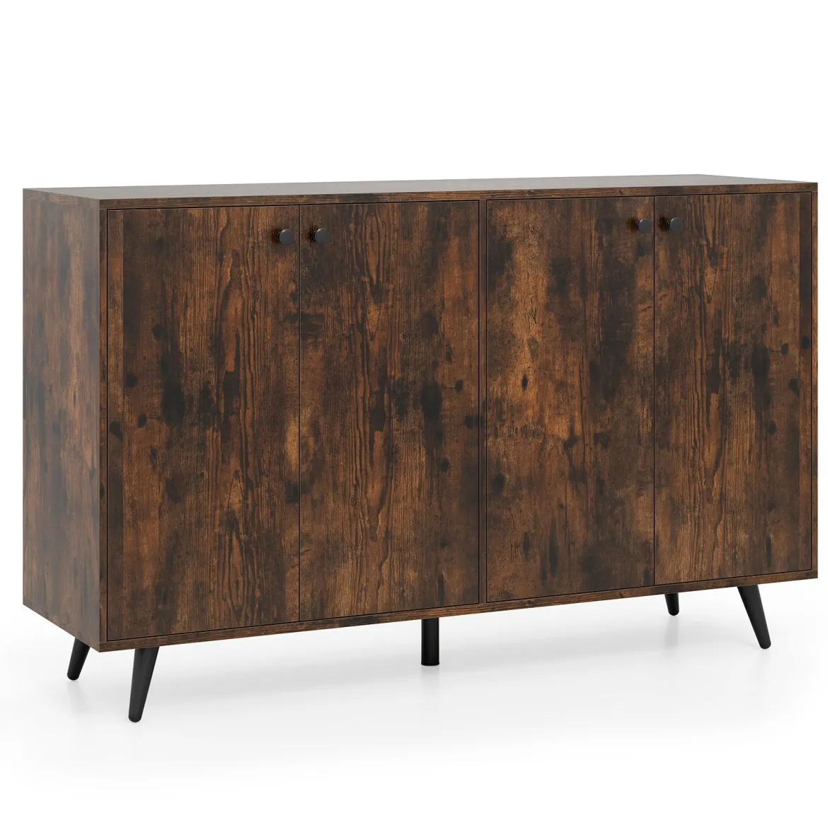Sideboard Holz Kommode mit 4 Türen & 5-fach verstellbare Ablagen 127,5 x 38 x 80 cm Braun