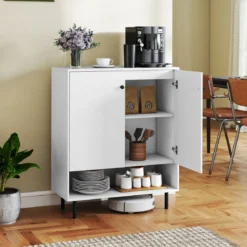 Sideboard Holz Kommode mit verstellbaren Ablagen & 2 Türen Anrichteschrank Buffetschrank Küchenschrank 75 x 35 x 95 cm Weiß