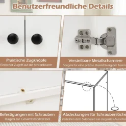 Sideboard Holz Kommode mit verstellbaren Ablagen & 2 Türen Anrichteschrank Buffetschrank Küchenschrank 75 x 35 x 95 cm Weiß