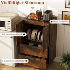 Sideboard Holz mit Metallbeinen Buffetschrank Servierschrank mit Schubladen & Türen 60 x 41,5 x 102 cm Kaffee