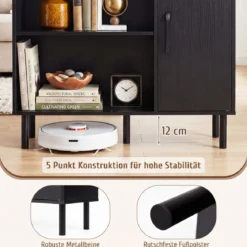 Sideboard Küchenschrank mit 4 Offenen Fächern & 2 Schränken mit Türen Kommode Braun/Schwarz