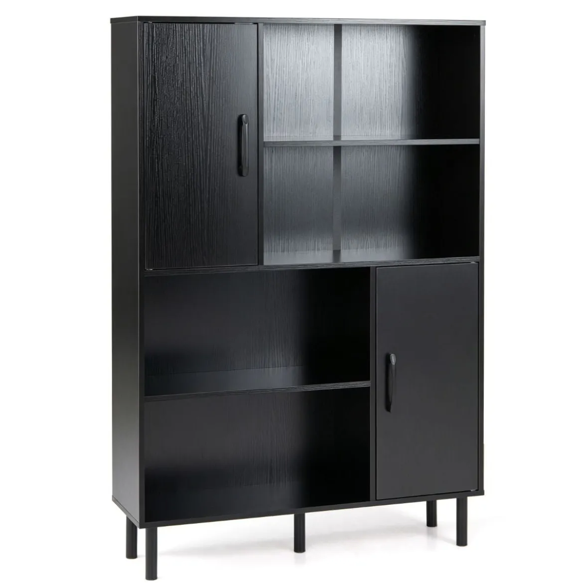 Sideboard Küchenschrank mit 4 Offenen Fächern & 2 Schränken mit Türen Kommode Braun/Schwarz