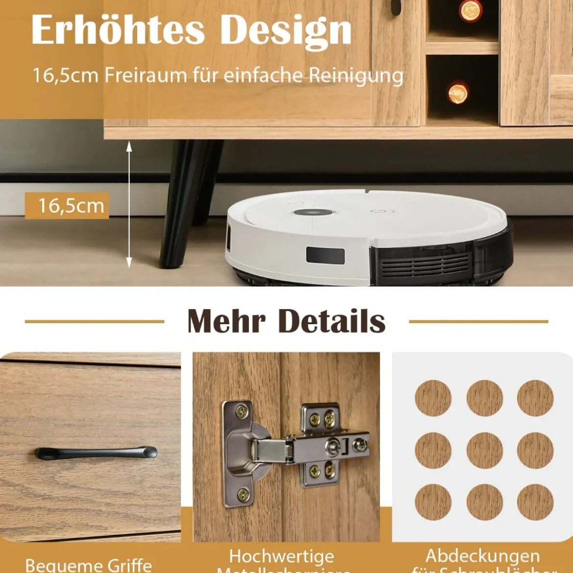 Sideboard Küchenschrank mit Türen und Schubladen Küchekommode im Landhausstil 90 x 40 x 79 cm Natur