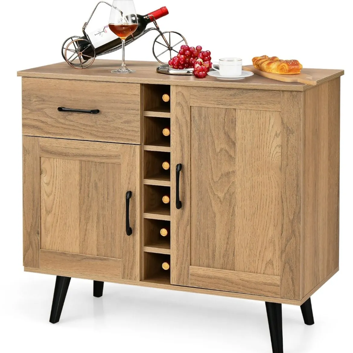 Sideboard Küchenschrank mit Türen und Schubladen Küchekommode im Landhausstil 90 x 40 x 79 cm Natur