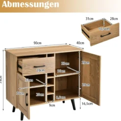Sideboard Küchenschrank mit Türen und Schubladen Küchekommode im Landhausstil 90 x 40 x 79 cm Natur