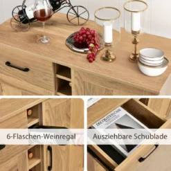 Sideboard Küchenschrank mit Türen und Schubladen Küchekommode im Landhausstil 90 x 40 x 79 cm Natur
