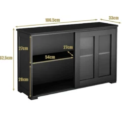 Sideboard Küchenschrank Wohnzimmerregel mit Schiebetüren Schwarz 106,5 x 33 x 62,5 cm