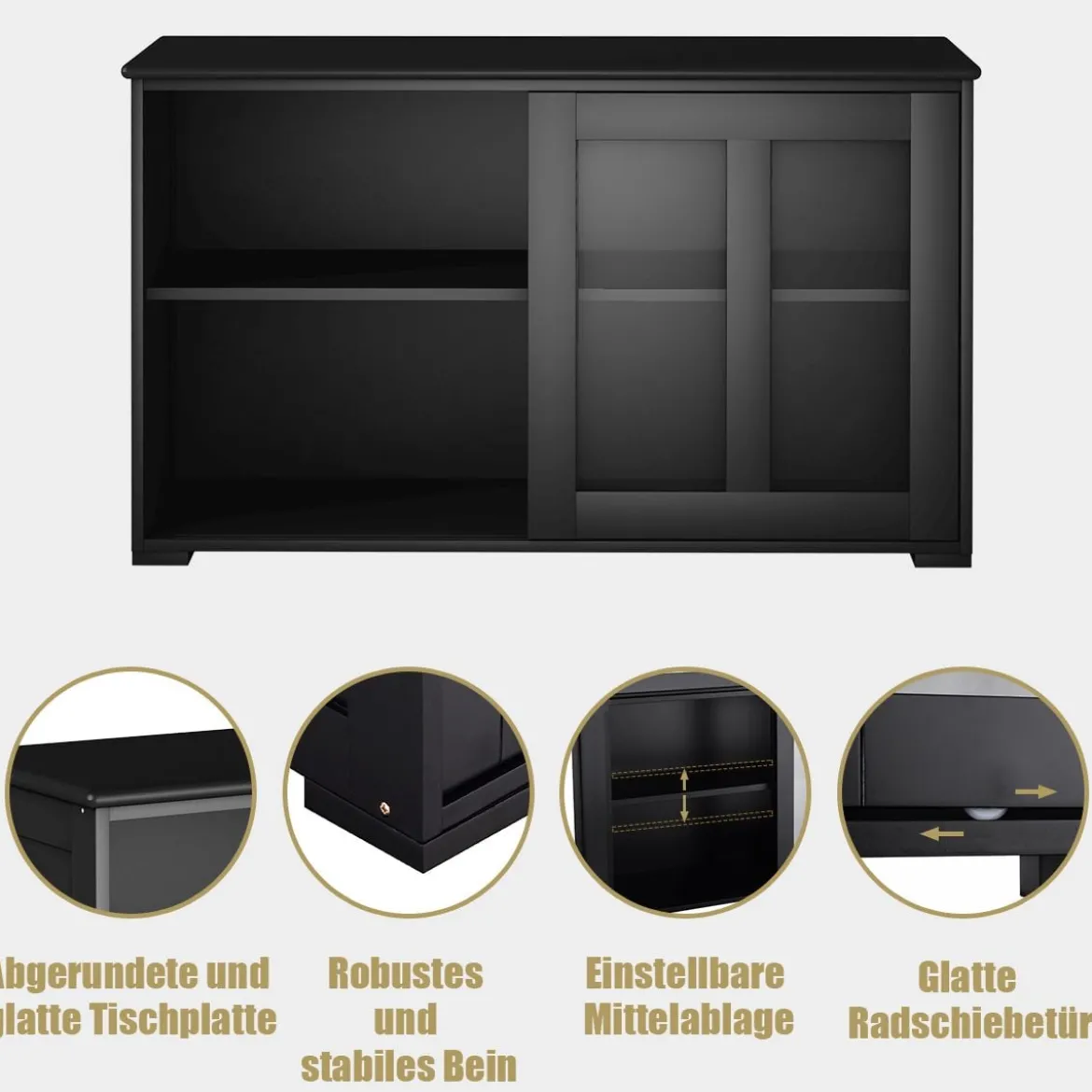 Sideboard Küchenschrank Wohnzimmerregel mit Schiebetüren Schwarz 106,5 x 33 x 62,5 cm