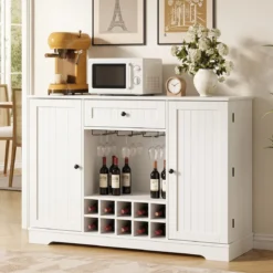 Sideboard mit Abnehmbarem Weinregal Verstellbaren Einlegeböden & Gläserhalter 120 x 40 x 83 cm