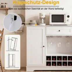 Sideboard mit Abnehmbarem Weinregal Verstellbaren Einlegeböden & Gläserhalter 120 x 40 x 83 cm