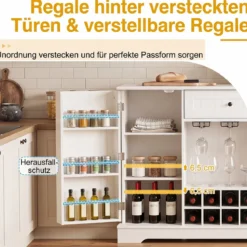 Sideboard mit Abnehmbarem Weinregal Verstellbaren Einlegeböden & Gläserhalter 120 x 40 x 83 cm