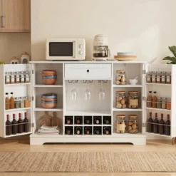 Sideboard mit Abnehmbarem Weinregal Verstellbaren Einlegeböden & Gläserhalter 120 x 40 x 83 cm