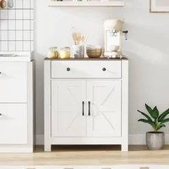 Sideboard mit Arbeitsplatte & Schublade & 2 Türen & Verstellbares Regal Landhausstil Küchenschrank