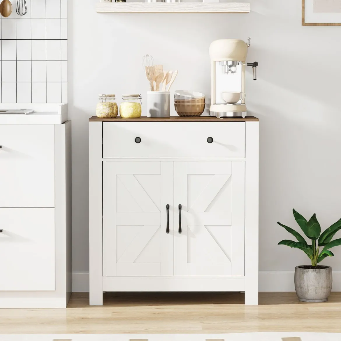 Sideboard mit Arbeitsplatte & Schublade & 2 Türen & Verstellbares Regal Landhausstil Küchenschrank