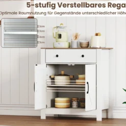 Sideboard mit Arbeitsplatte & Schublade & 2 Türen & Verstellbares Regal Landhausstil Küchenschrank
