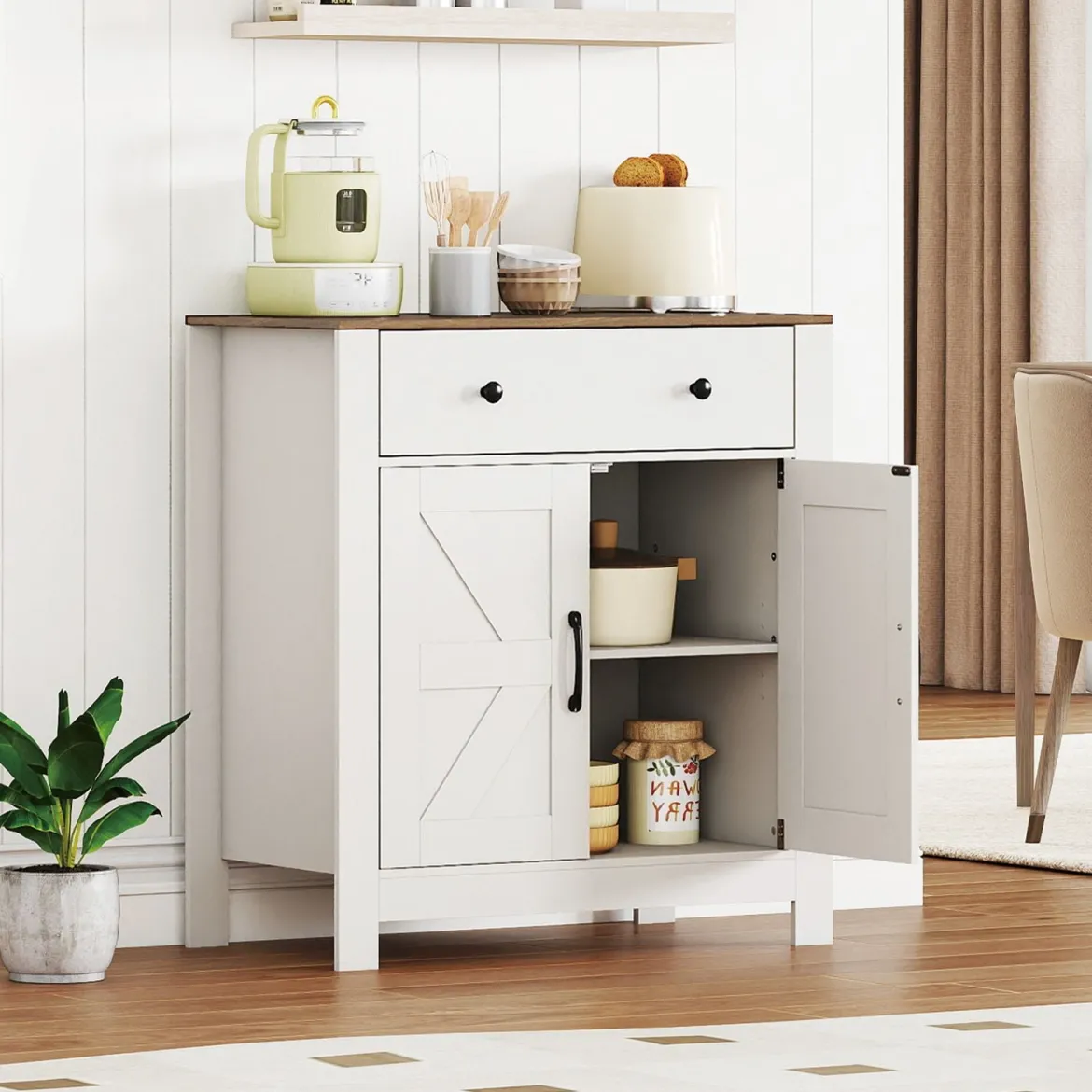 Sideboard mit Arbeitsplatte & Schublade & 2 Türen & Verstellbares Regal Landhausstil Küchenschrank
