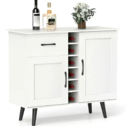 Sideboard mit 6-Flaschen Weinregal & Schublade & 2 Türen Moderner Weinbar Schrank Weiß