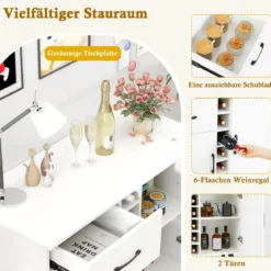 Sideboard mit 6-Flaschen Weinregal & Schublade & 2 Türen Moderner Weinbar Schrank Weiß