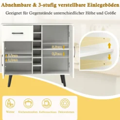 Sideboard mit 6-Flaschen Weinregal & Schublade & 2 Türen Moderner Weinbar Schrank Weiß
