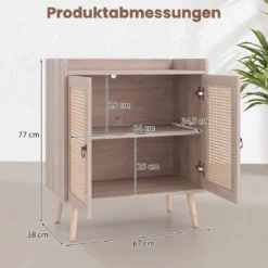Sideboard mit Rattantüren Küchenschrank Holz mit Arbeitsplatte & Verstellbaren Ablagen 67 × 38 × 77 cm Natur