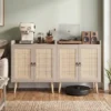 Sideboard mit Rattantüren Küchenschrank Holz mit Arbeitsplatte & Verstellbaren Ablagen 67 × 38 × 77 cm Braun